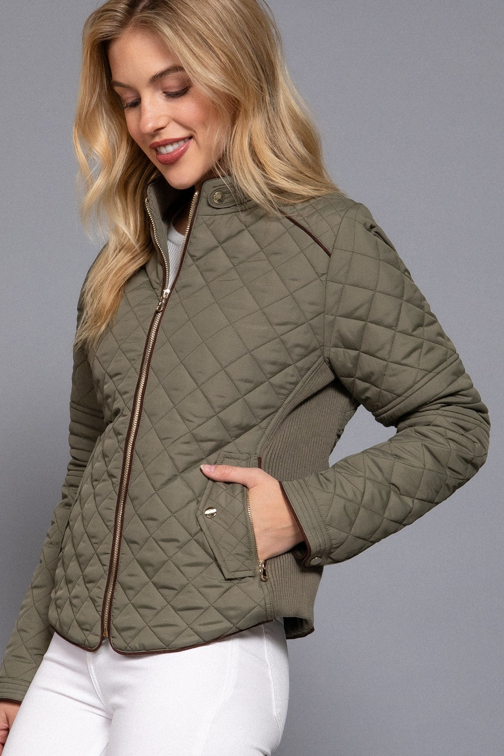 Suede Piping Rib Quilted Padding Jacket