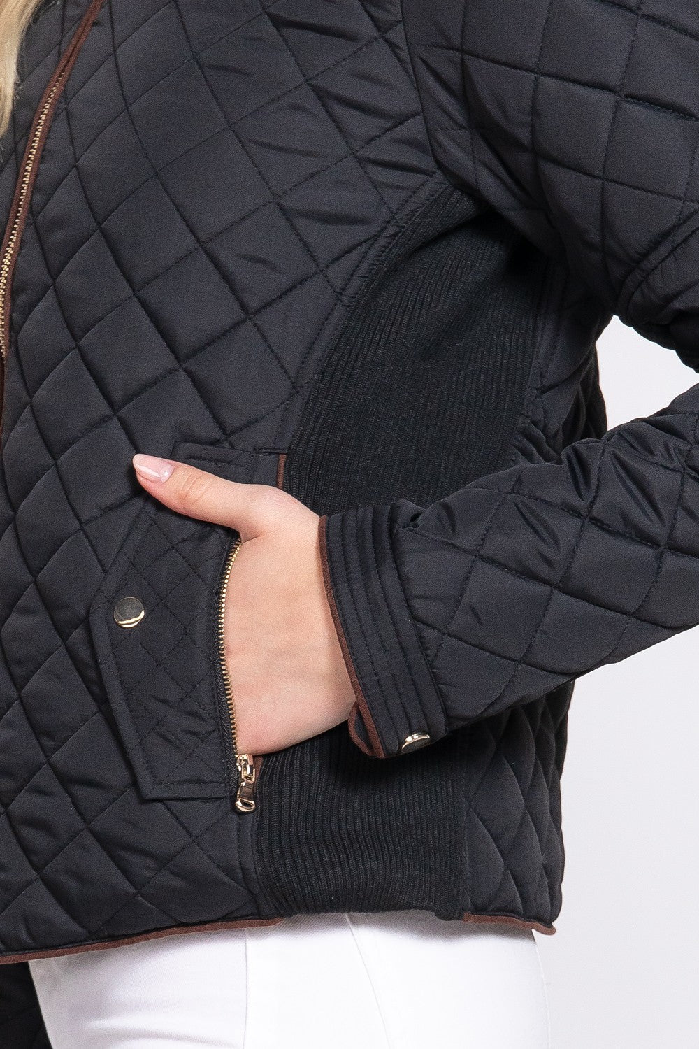 Suede Piping Rib Quilted Padding Jacket