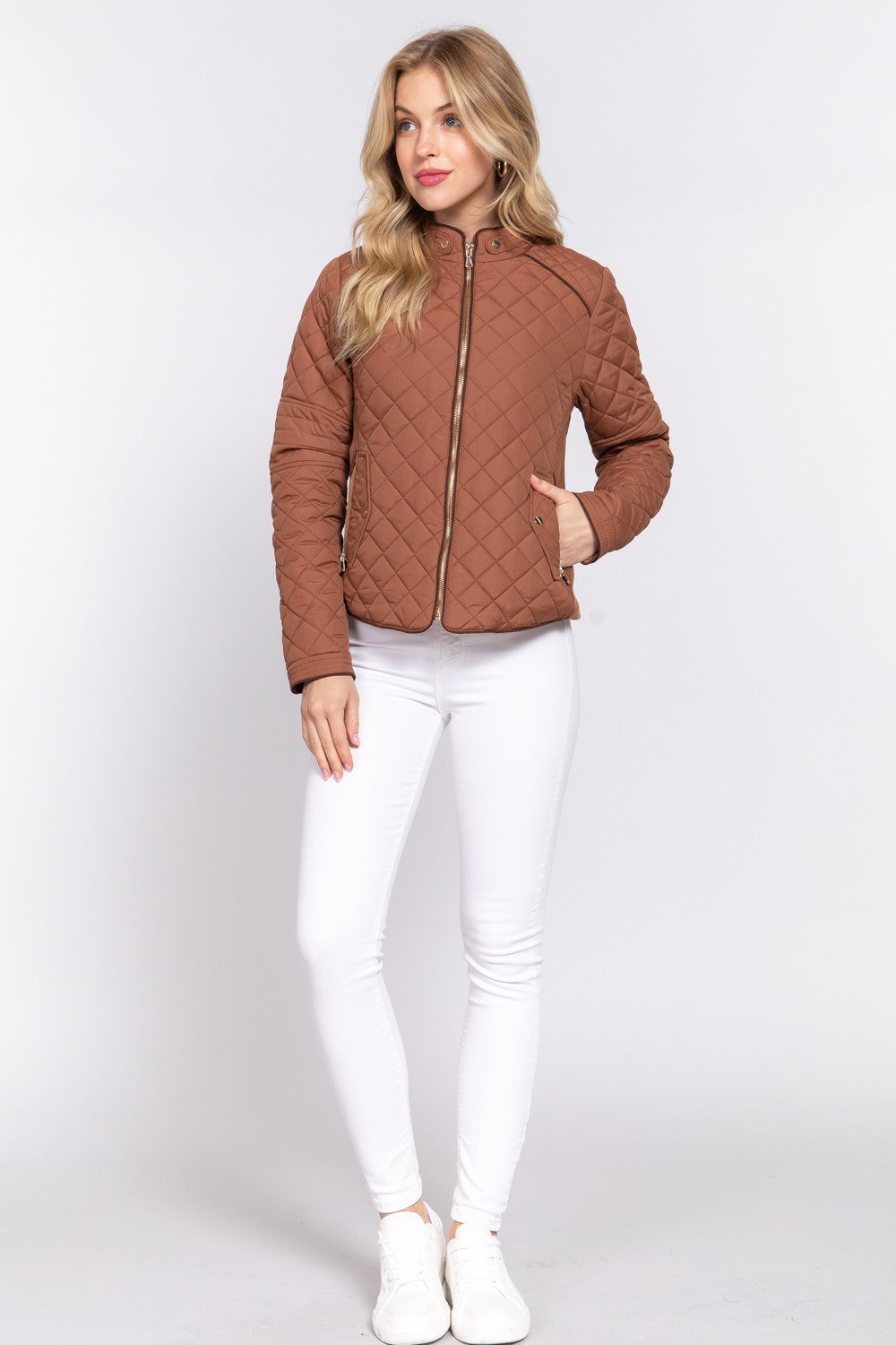 Suede Piping Rib Quilted Padding Jacket