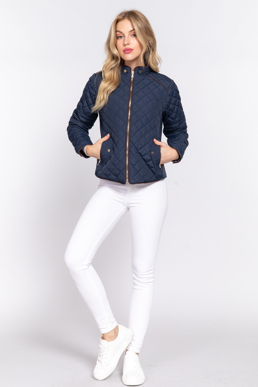 Suede Piping Rib Quilted Padding Jacket