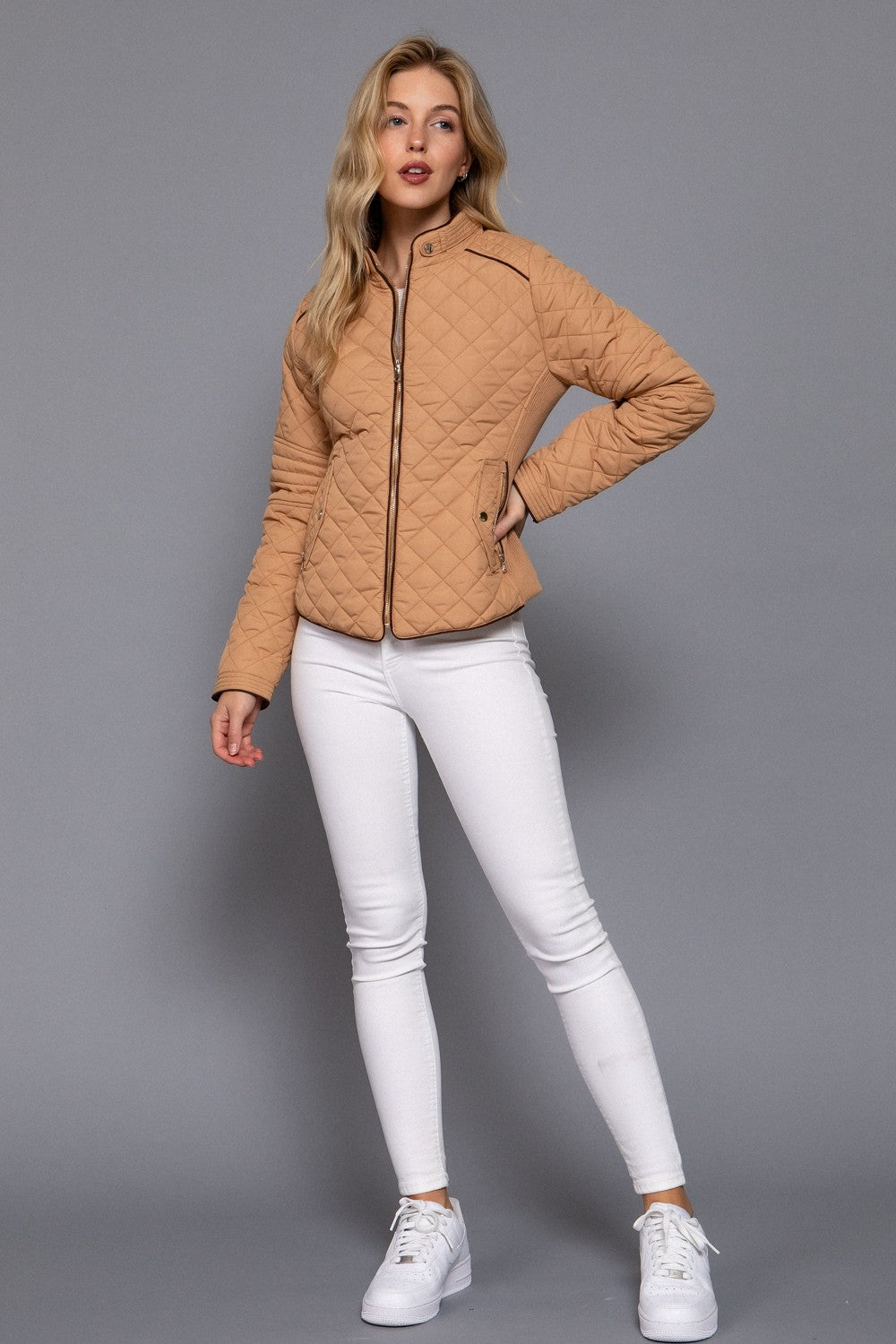 Suede Piping Rib Quilted Padding Jacket