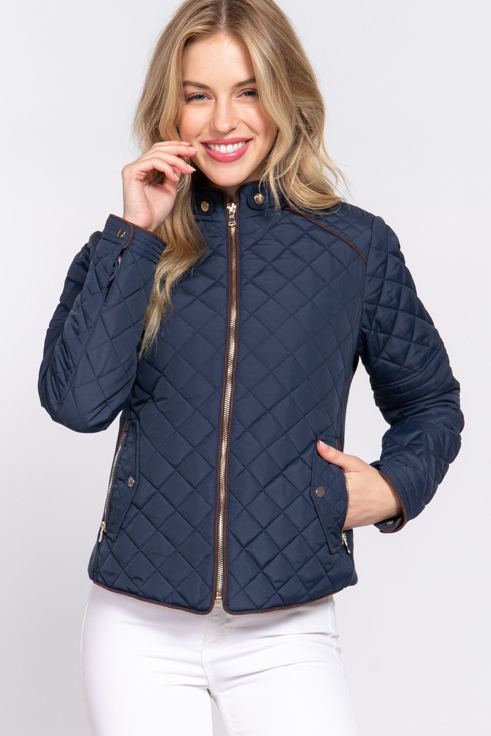 Suede Piping Rib Quilted Padding Jacket