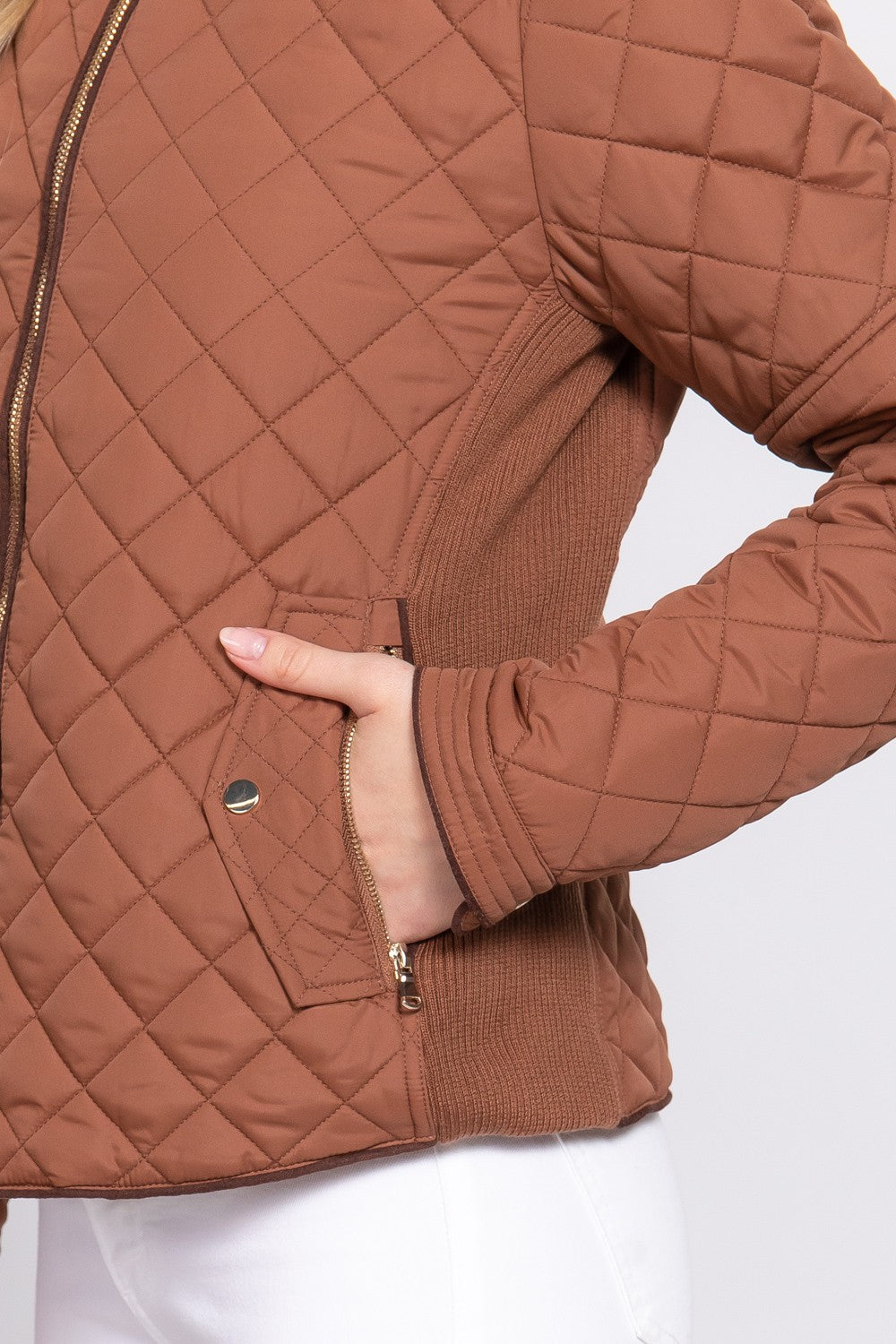 Suede Piping Rib Quilted Padding Jacket