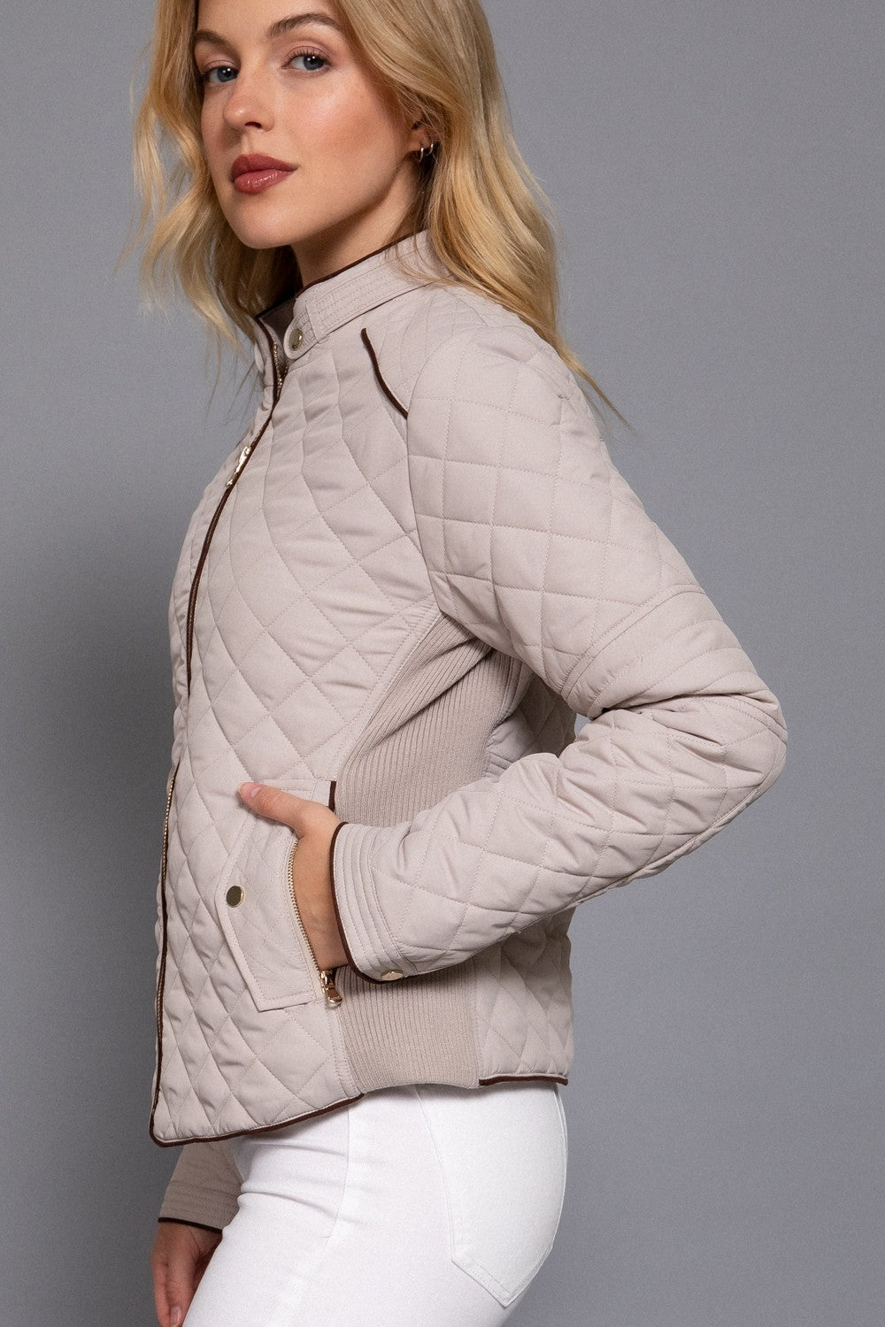 Suede Piping Rib Quilted Padding Jacket