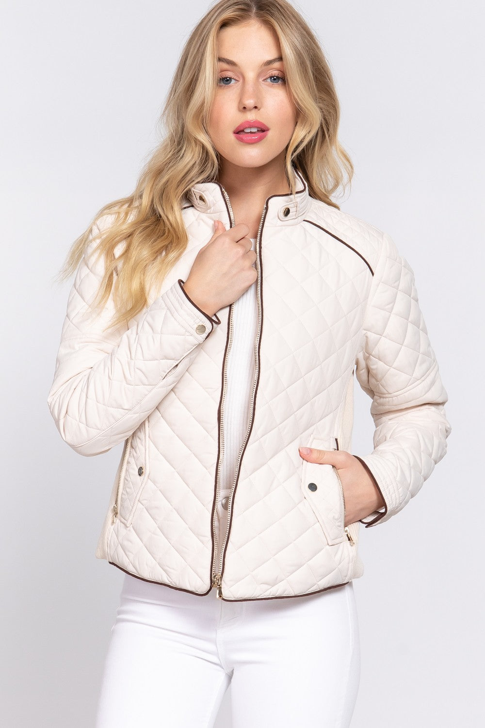 Suede Piping Rib Quilted Padding Jacket