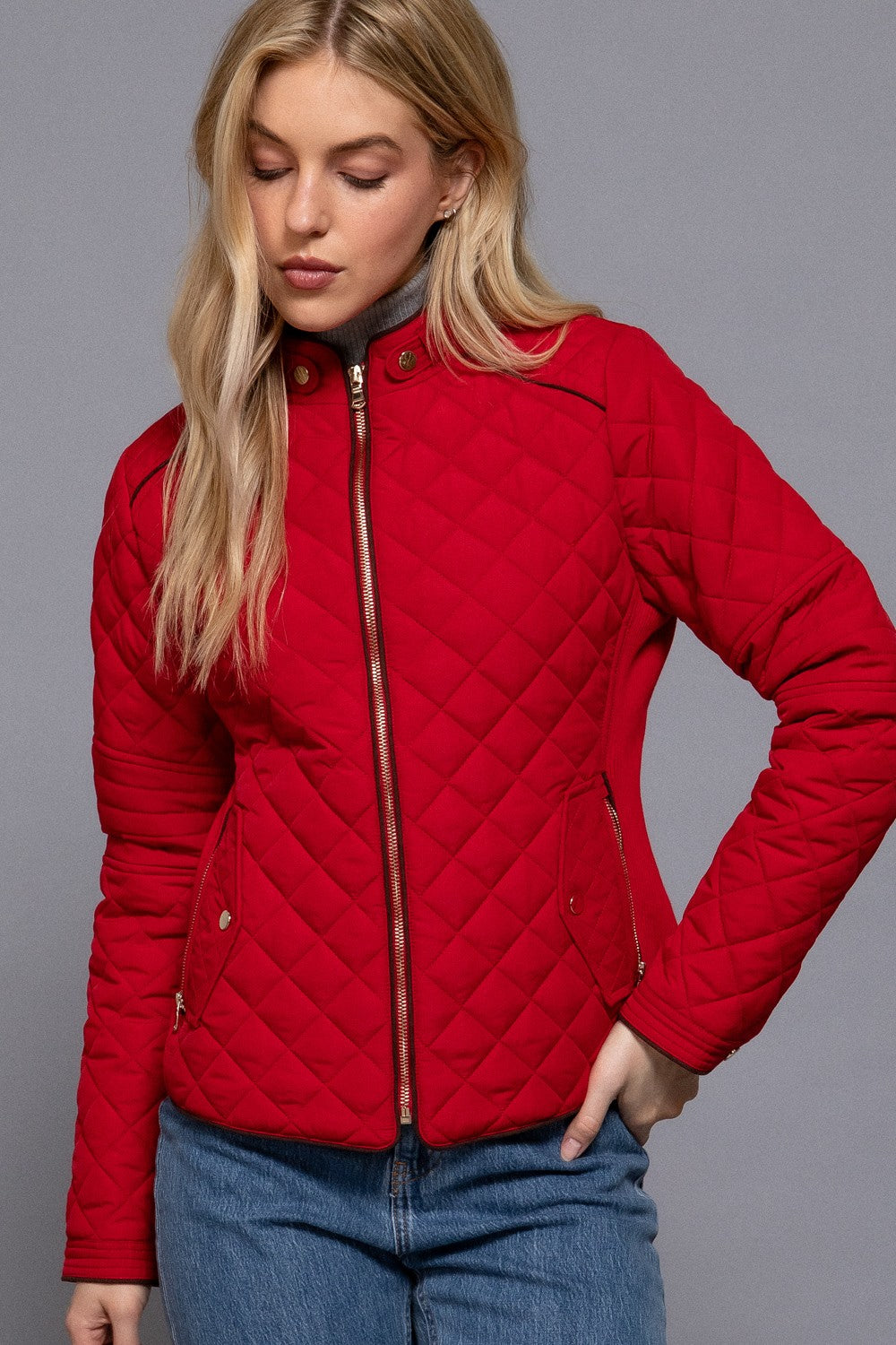 Suede Piping Rib Quilted Padding Jacket