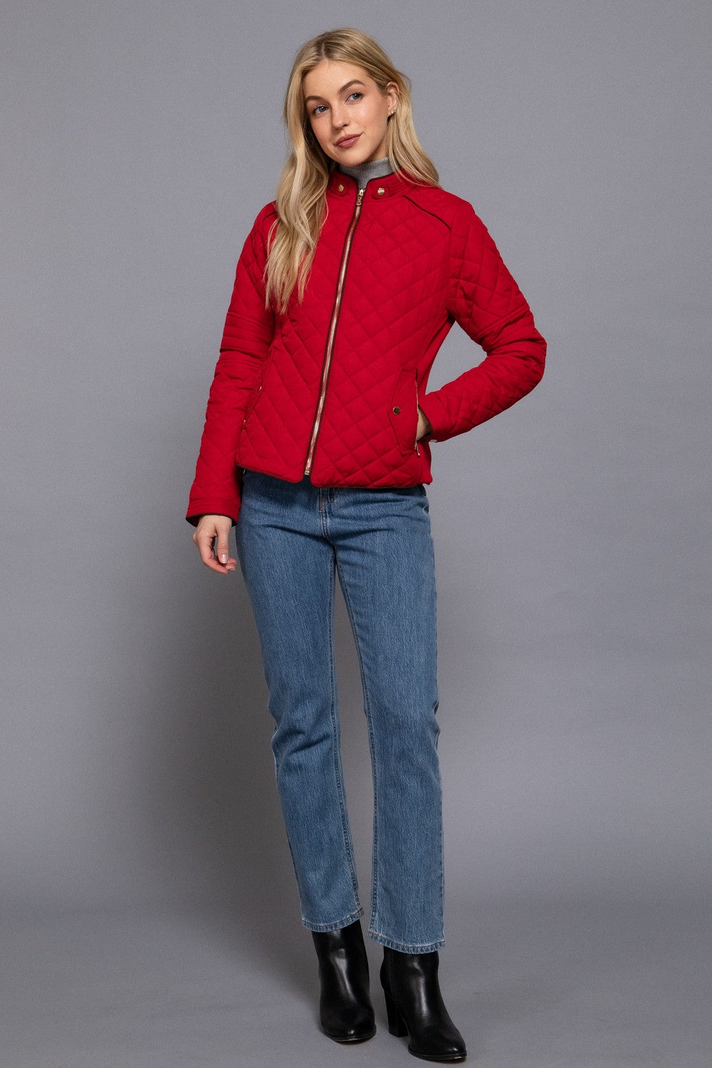 Suede Piping Rib Quilted Padding Jacket