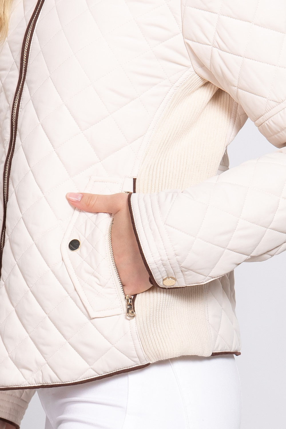 Suede Piping Rib Quilted Padding Jacket