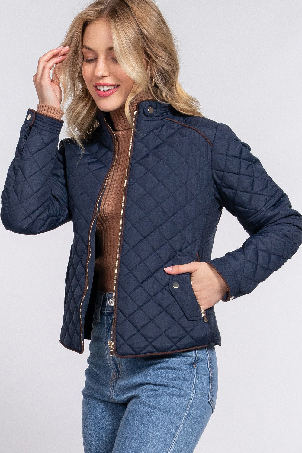 Suede Piping Rib Quilted Padding Jacket