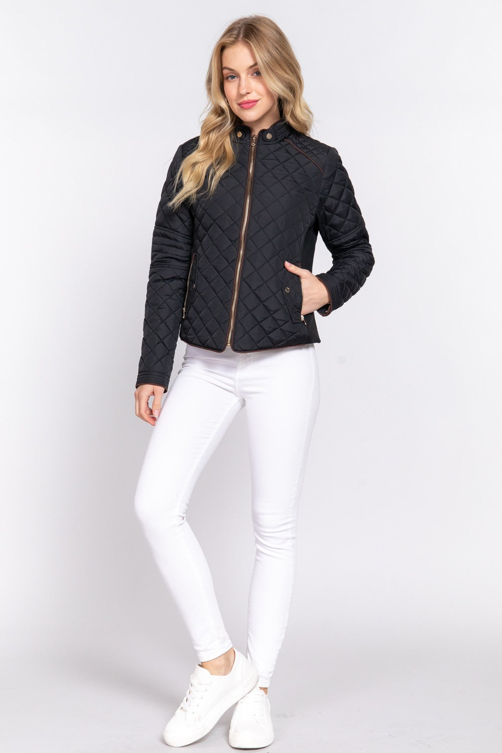 Suede Piping Rib Quilted Padding Jacket