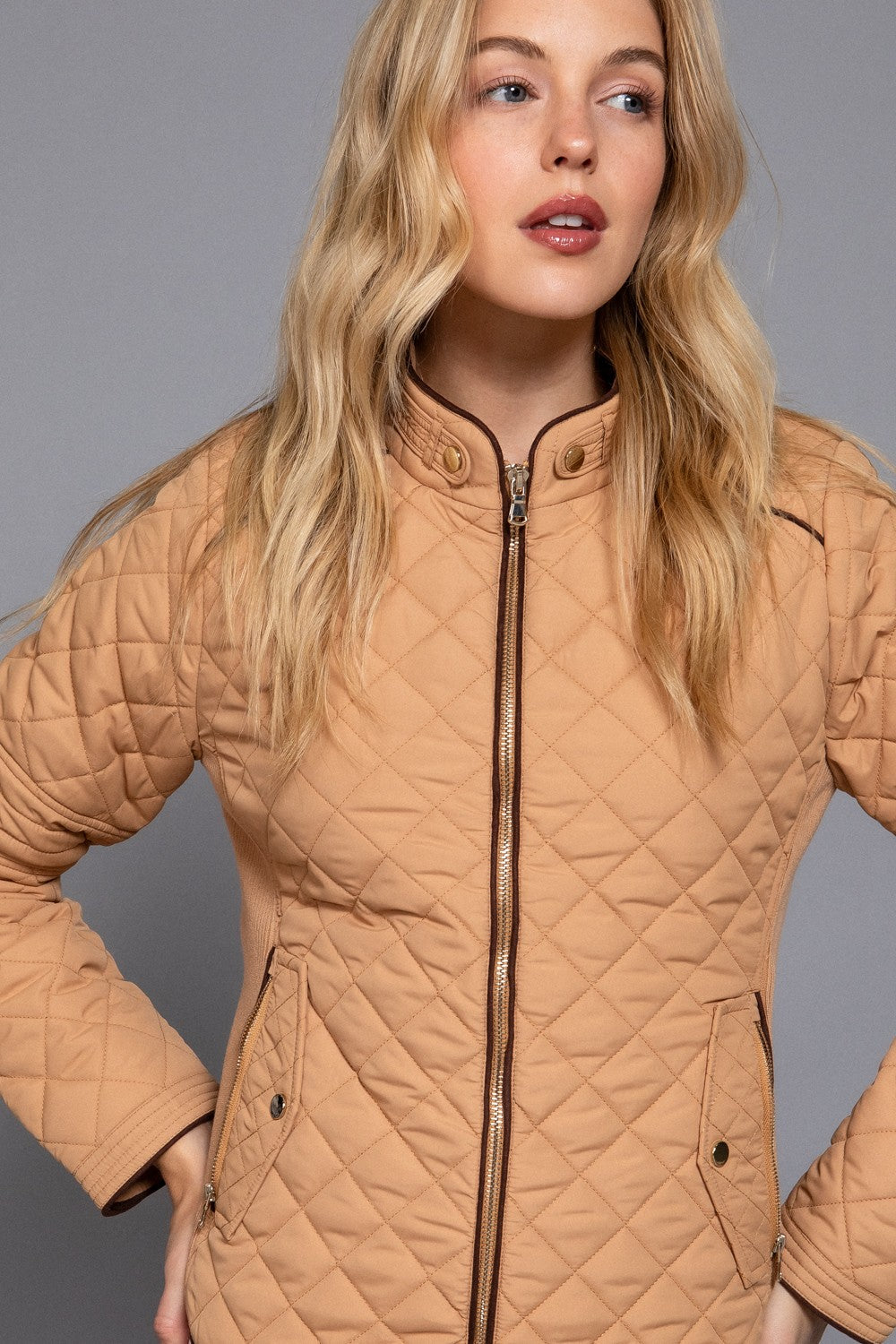 Suede Piping Rib Quilted Padding Jacket