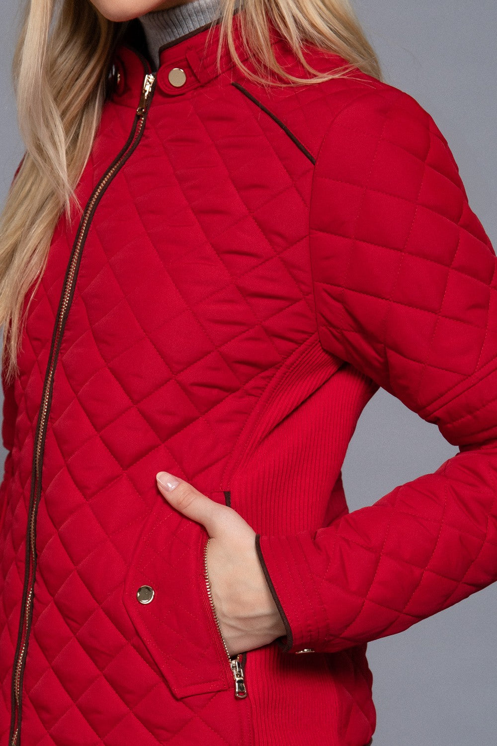 Suede Piping Rib Quilted Padding Jacket