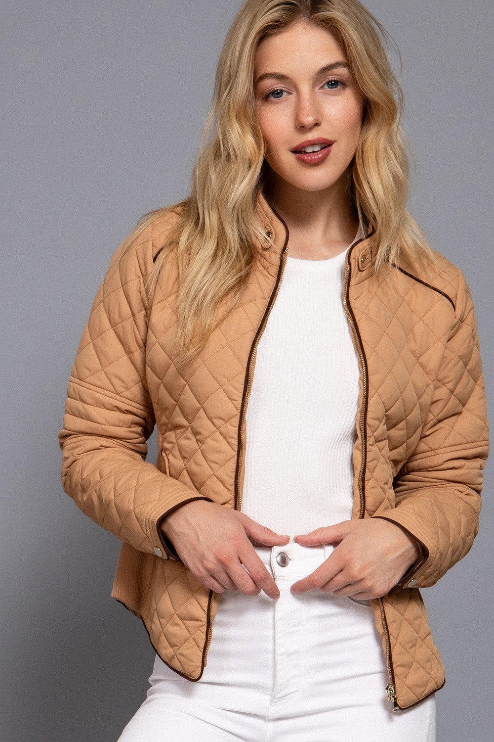 Suede Piping Rib Quilted Padding Jacket