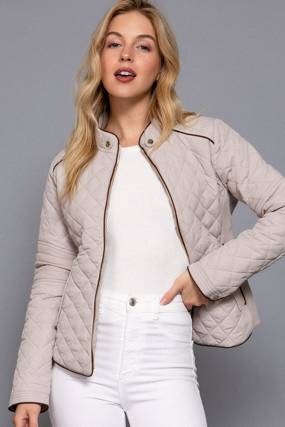 Suede Piping Rib Quilted Padding Jacket