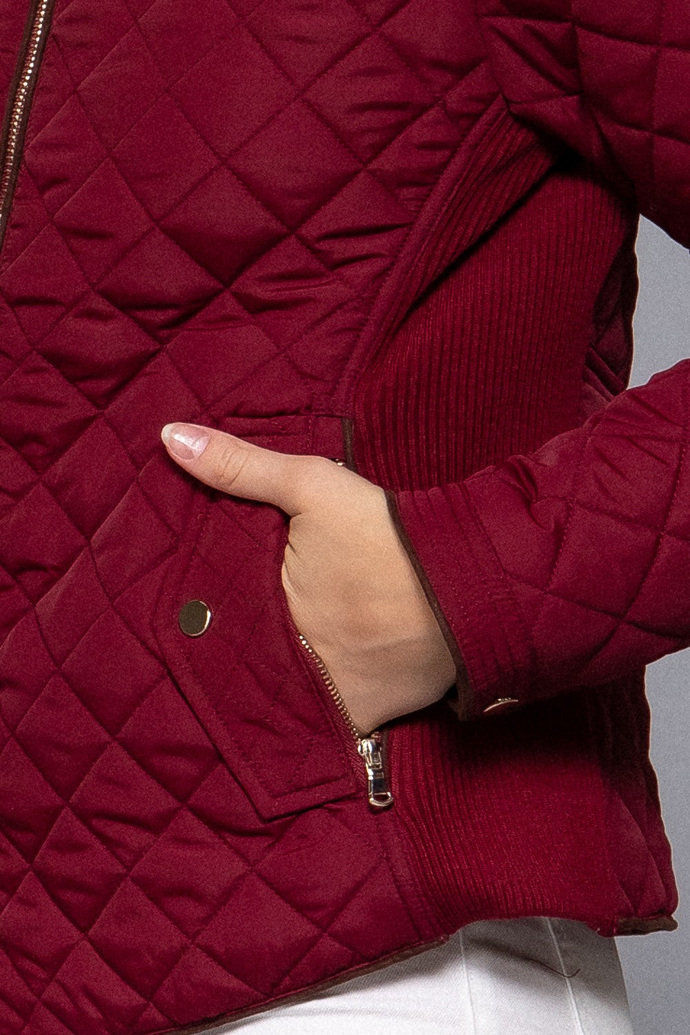 Suede Piping Rib Quilted Padding Jacket