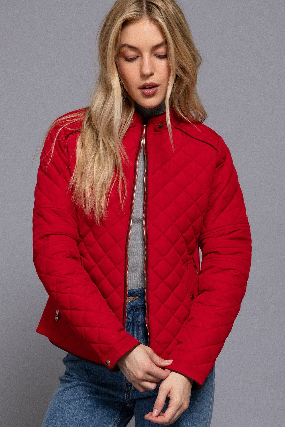Suede Piping Rib Quilted Padding Jacket
