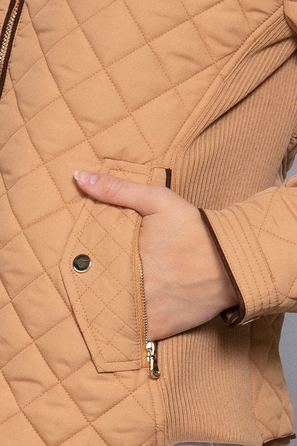 Suede Piping Rib Quilted Padding Jacket