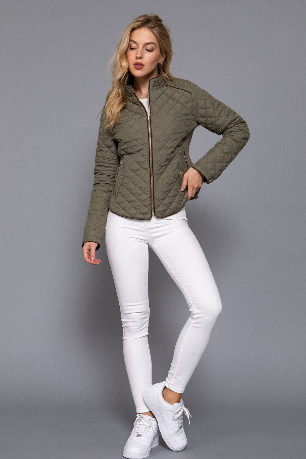 Suede Piping Rib Quilted Padding Jacket