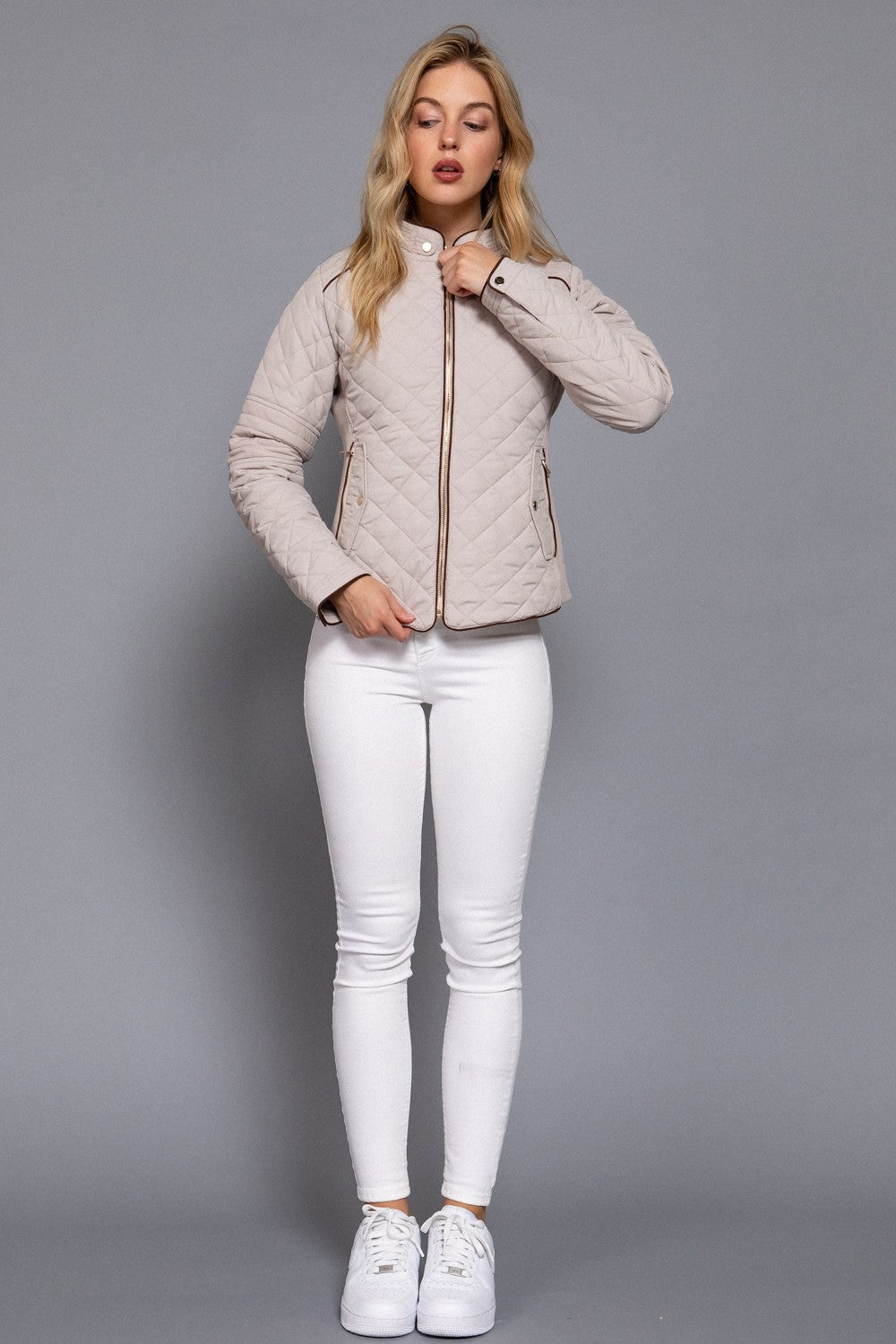 Suede Piping Rib Quilted Padding Jacket