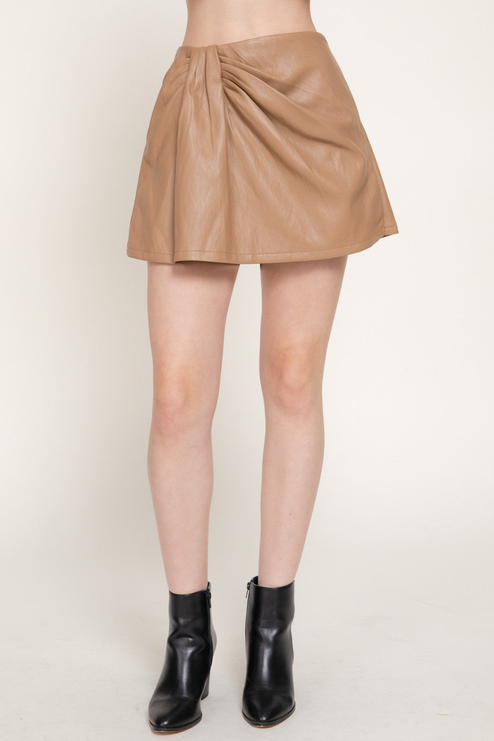 Front Ruched Faux Leather Shorts