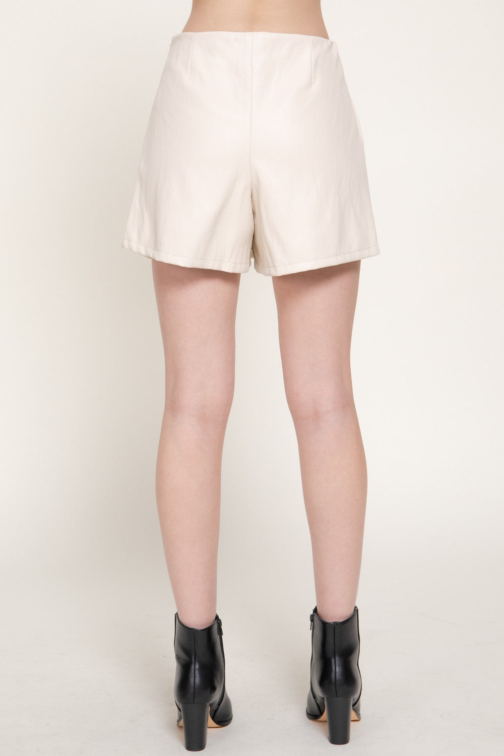 Front Ruched Faux Leather Shorts