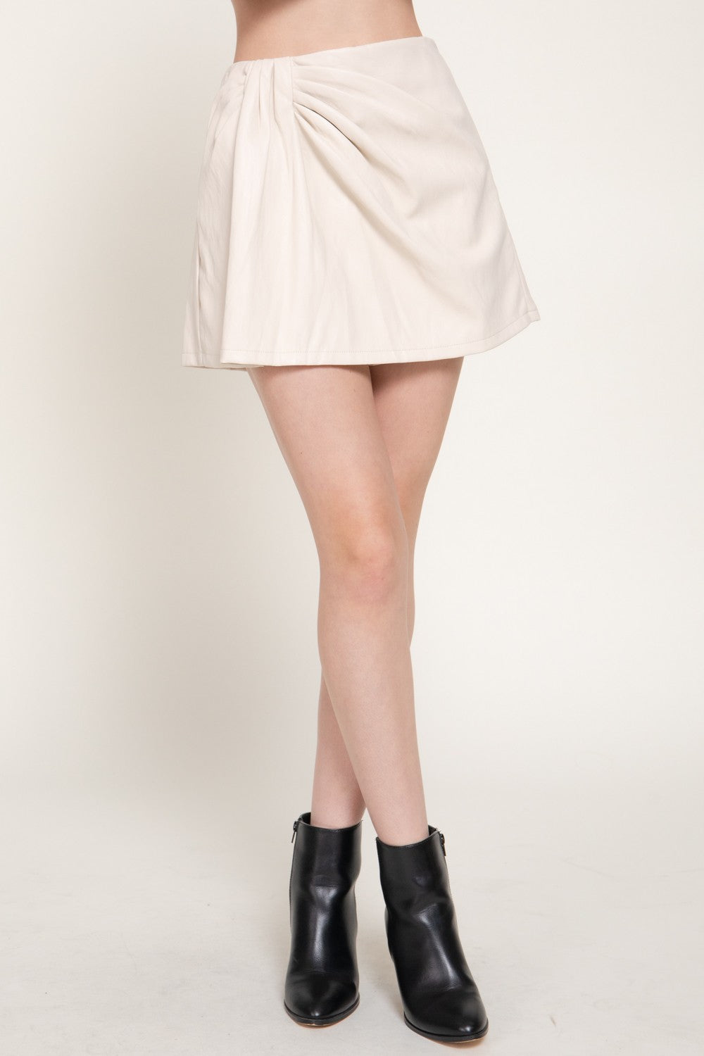 Front Ruched Faux Leather Shorts