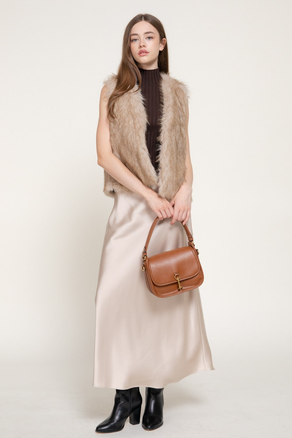 V-neck Two Tone Faux Fur Vest