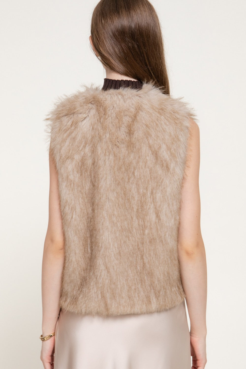 V-neck Two Tone Faux Fur Vest