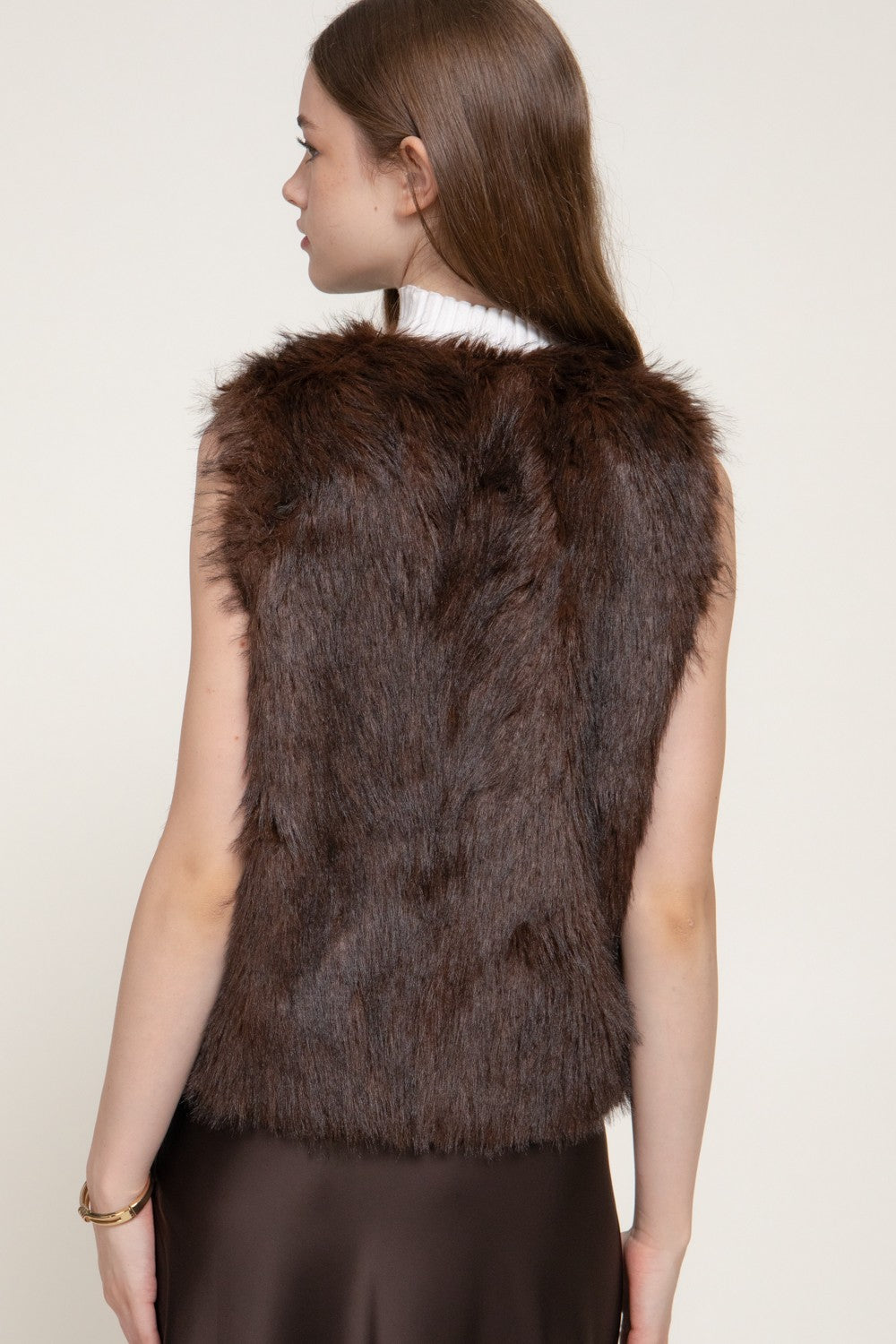 V-neck Two Tone Faux Fur Vest