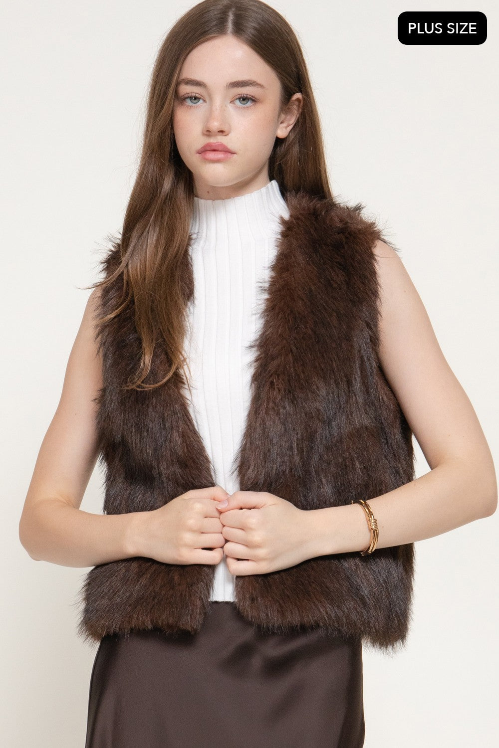 V-neck Two Tone Faux Fur Vest