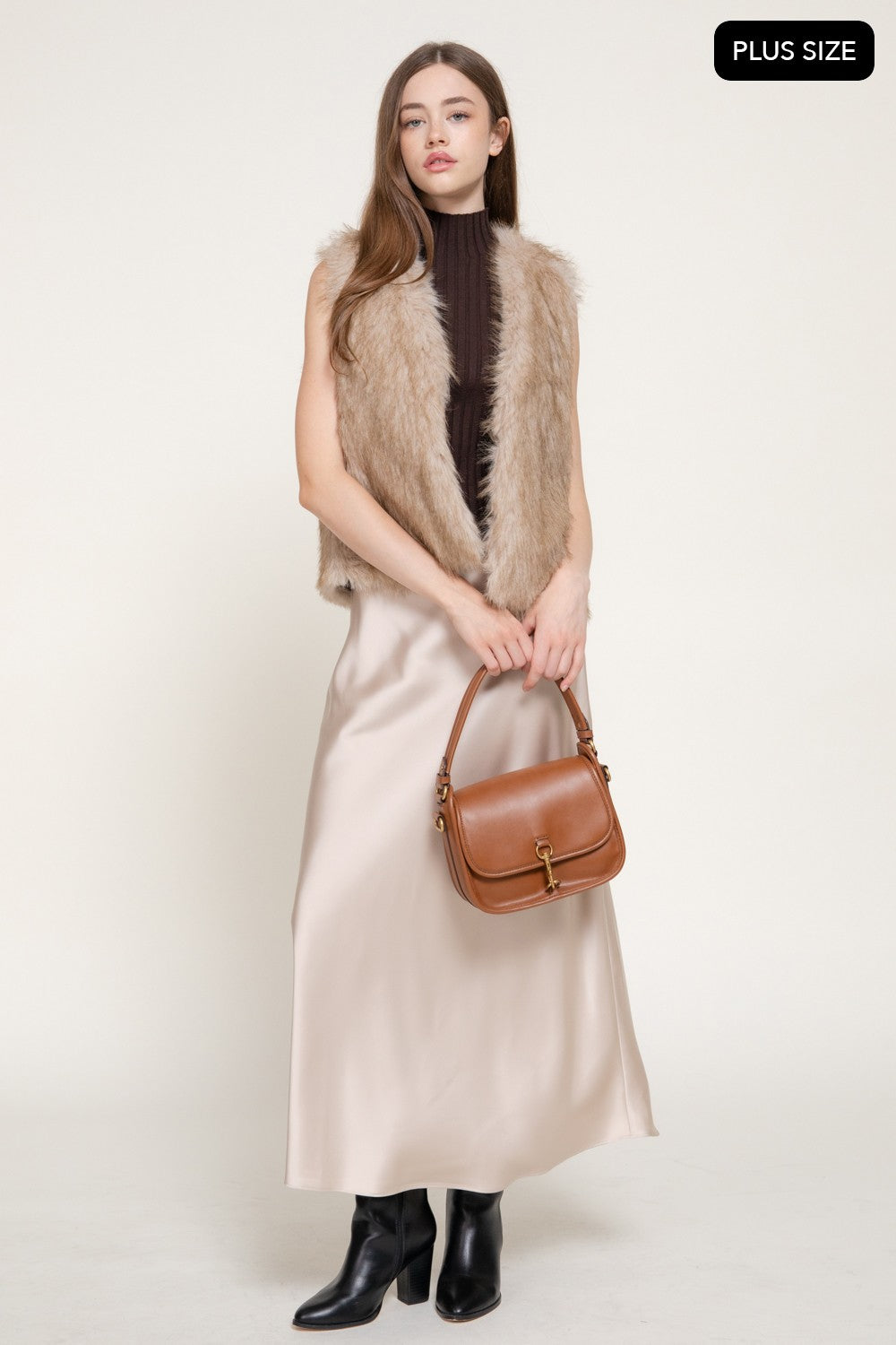 V-neck Two Tone Faux Fur Vest