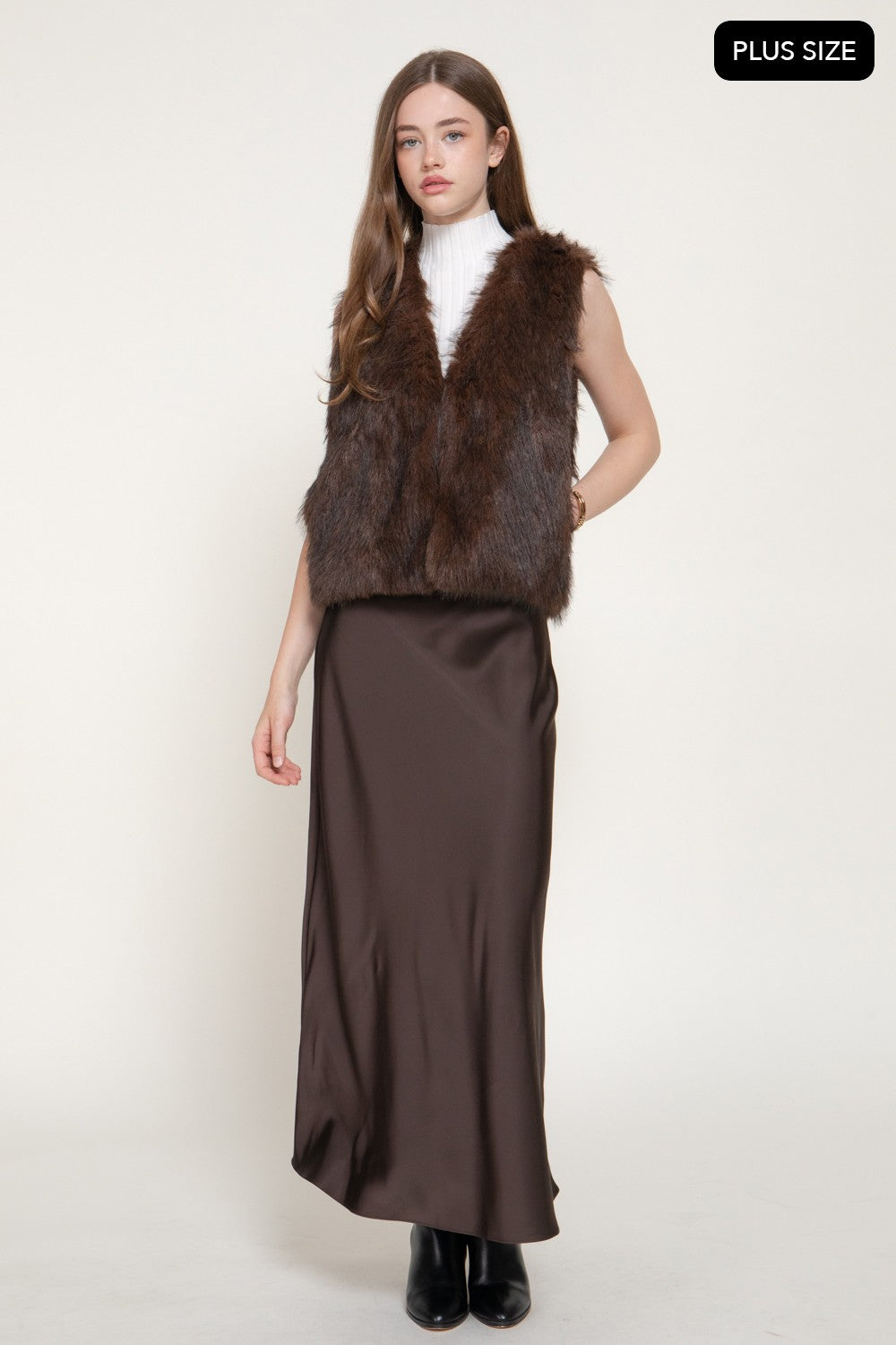 V-neck Two Tone Faux Fur Vest