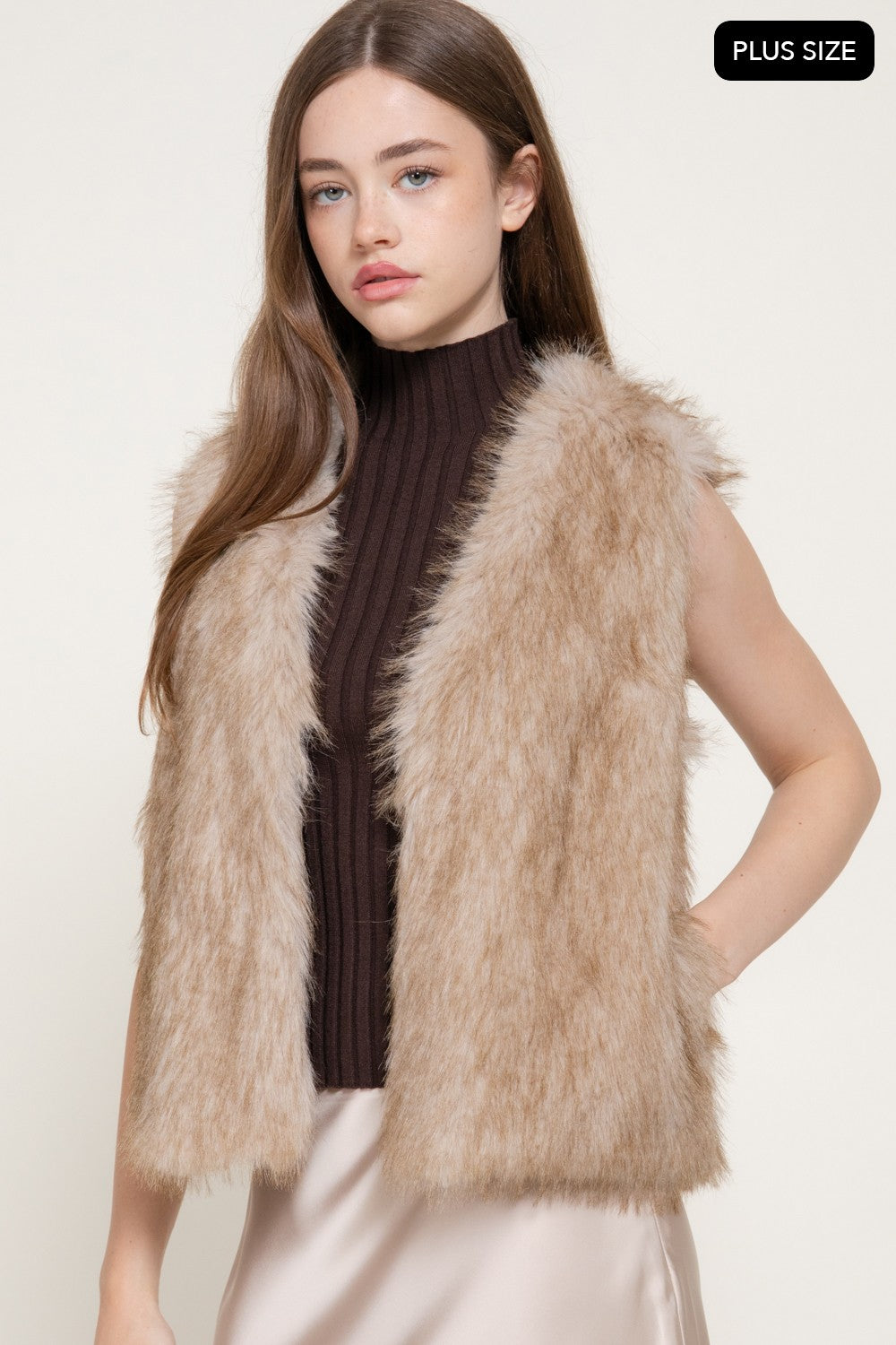V-neck Two Tone Faux Fur Vest
