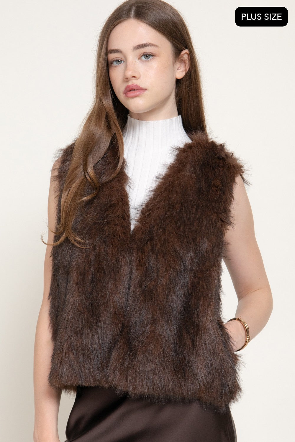 V-neck Two Tone Faux Fur Vest