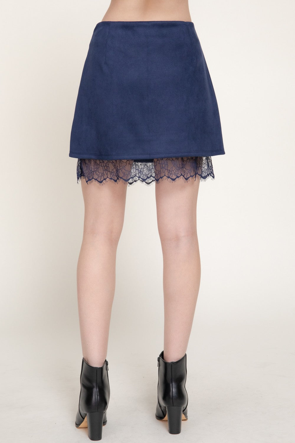 Faux Suede Lace Trim Mini Skirt