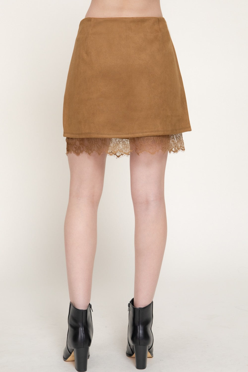 Faux Suede Lace Trim Mini Skirt