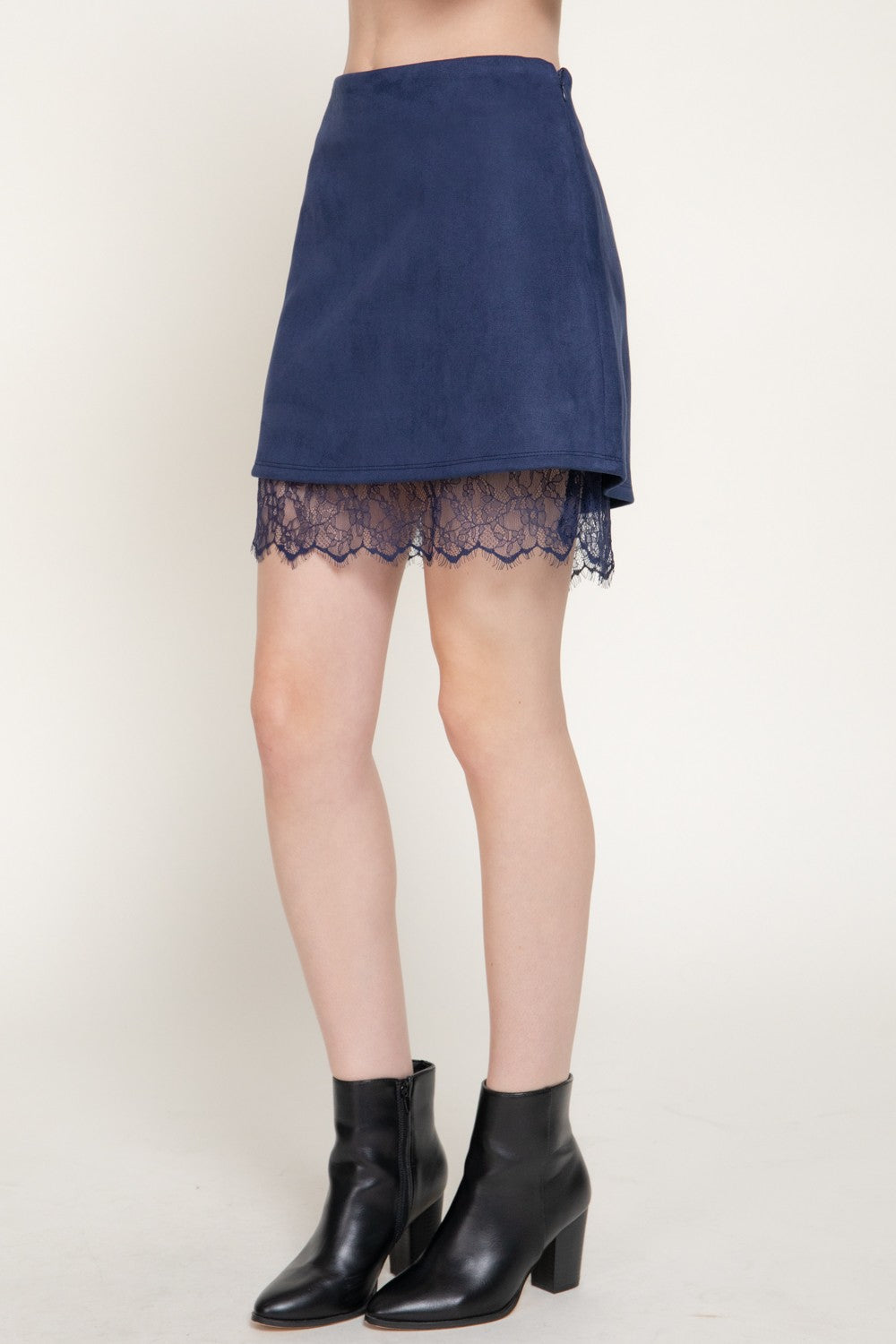 Faux Suede Lace Trim Mini Skirt