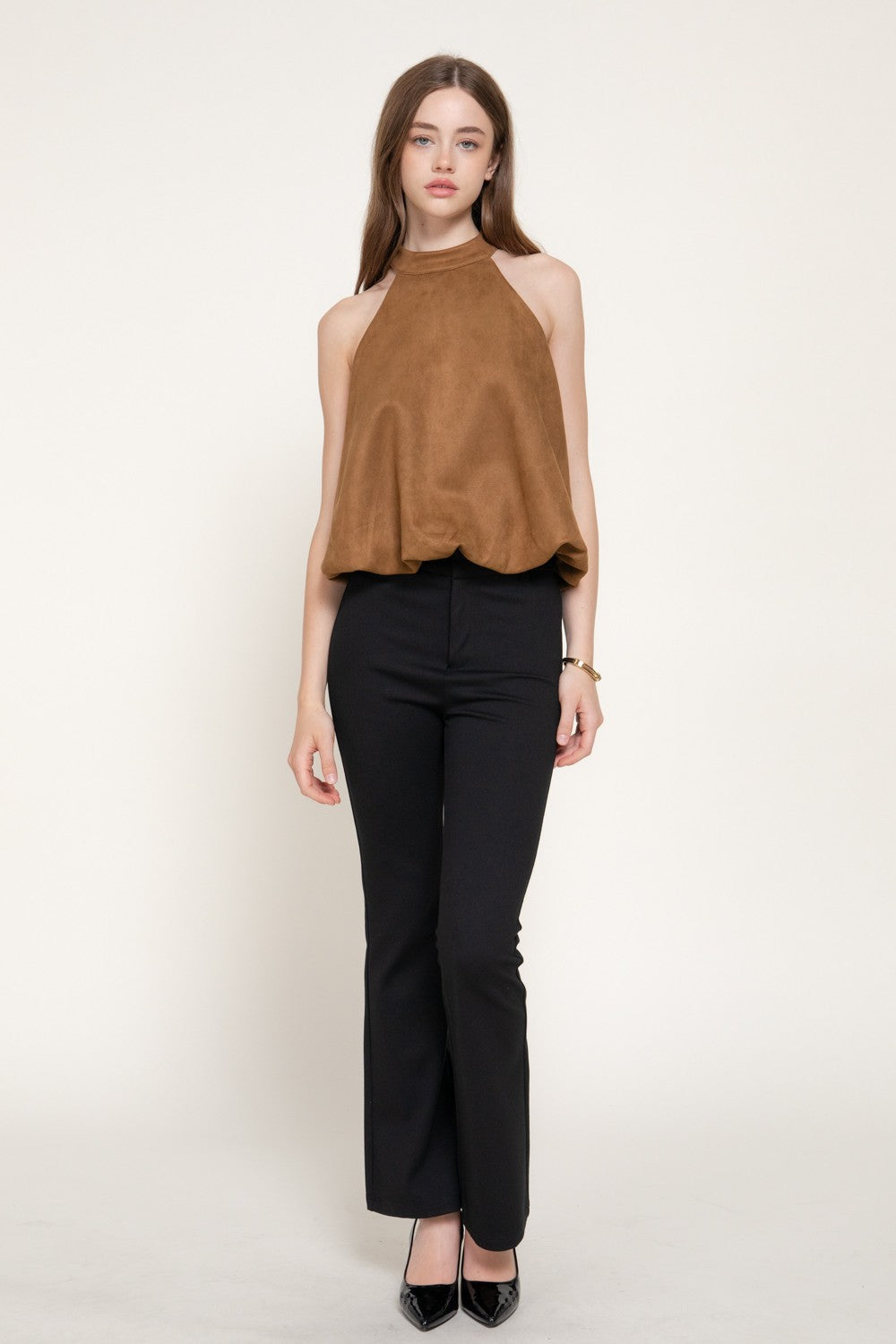 Faux Suede Halter Neck Top