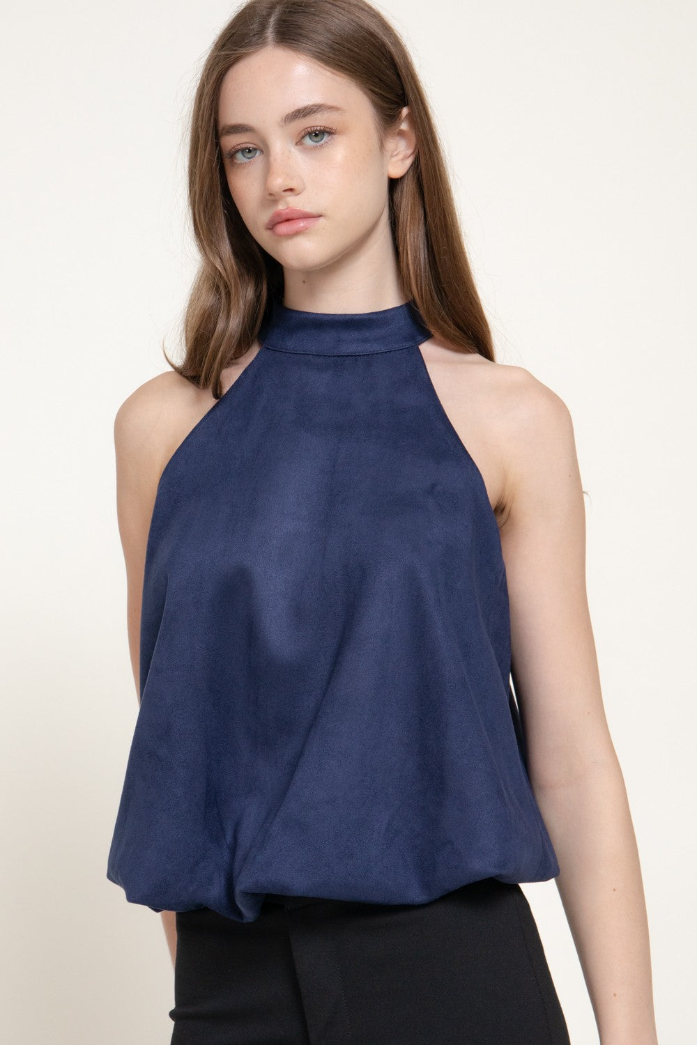 Faux Suede Halter Neck Top