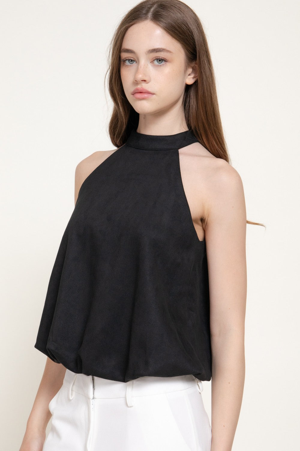 Faux Suede Halter Neck Top