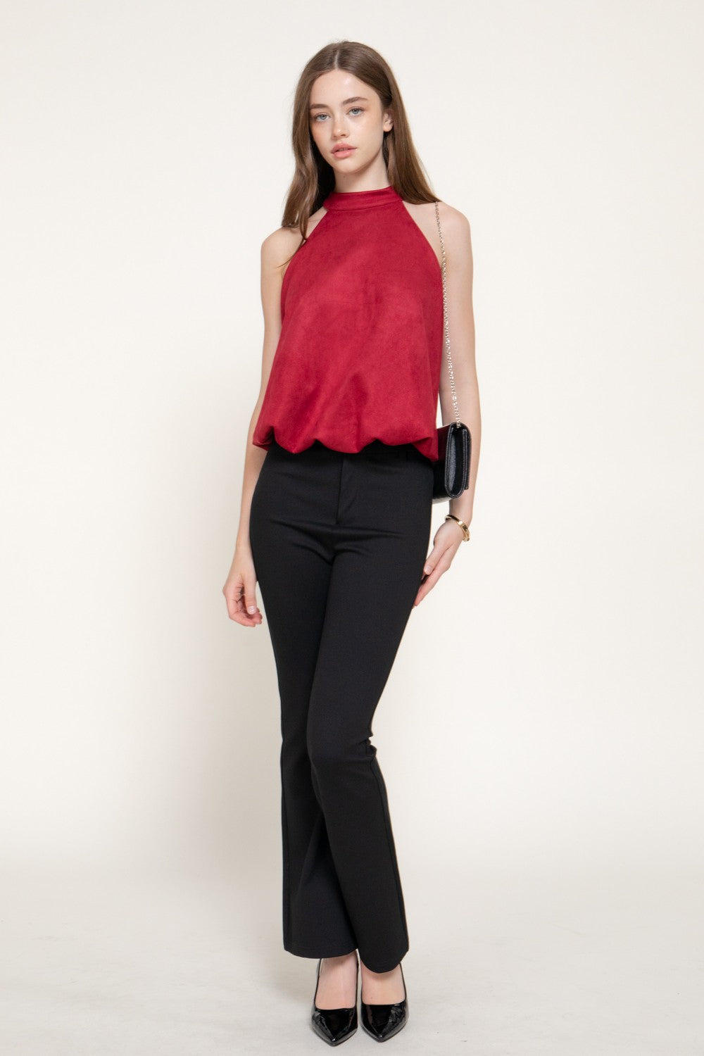 Faux Suede Halter Neck Top