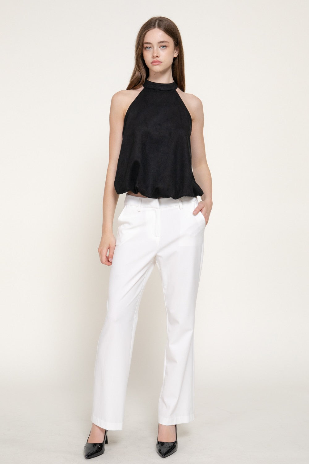 Faux Suede Halter Neck Top