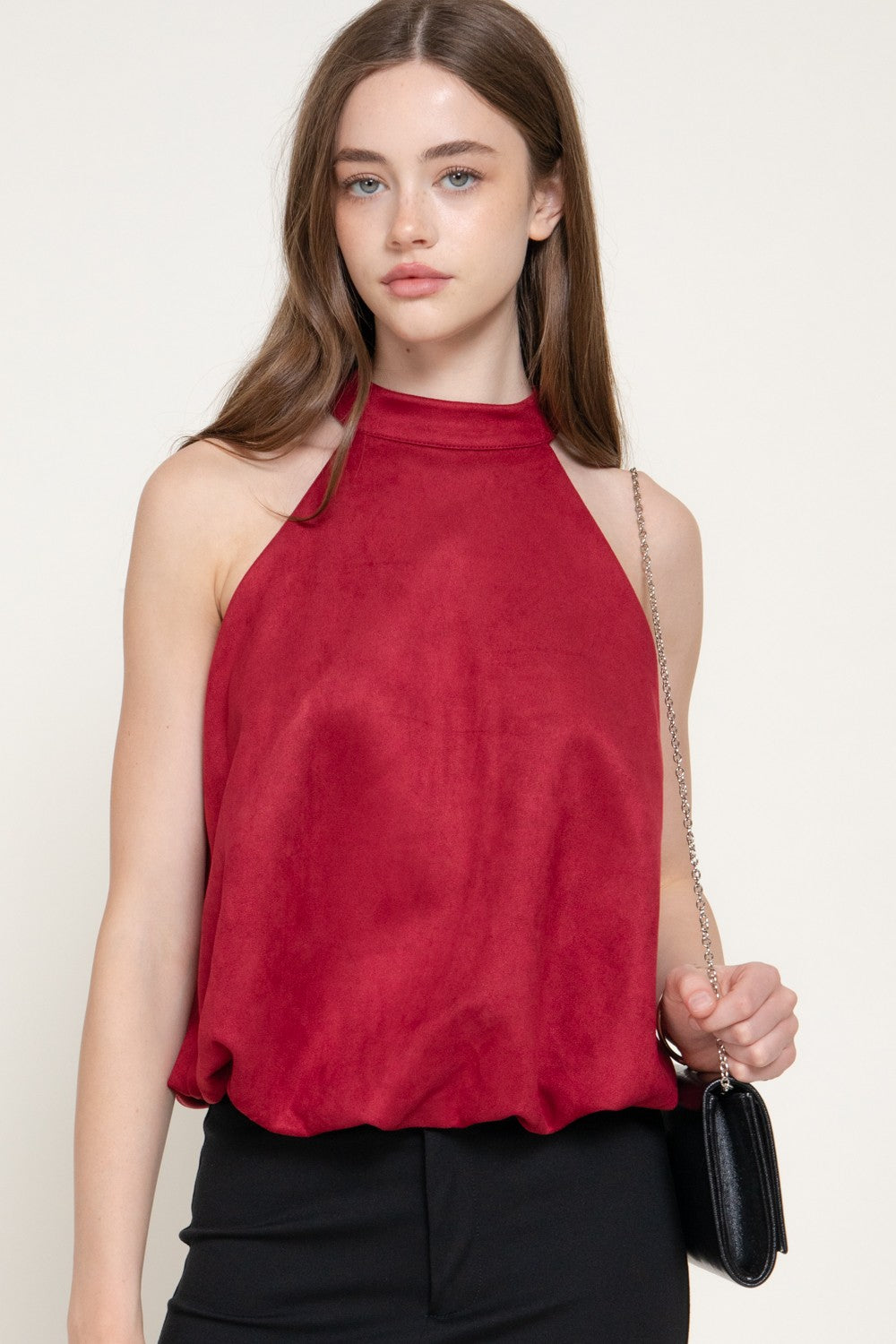 Faux Suede Halter Neck Top
