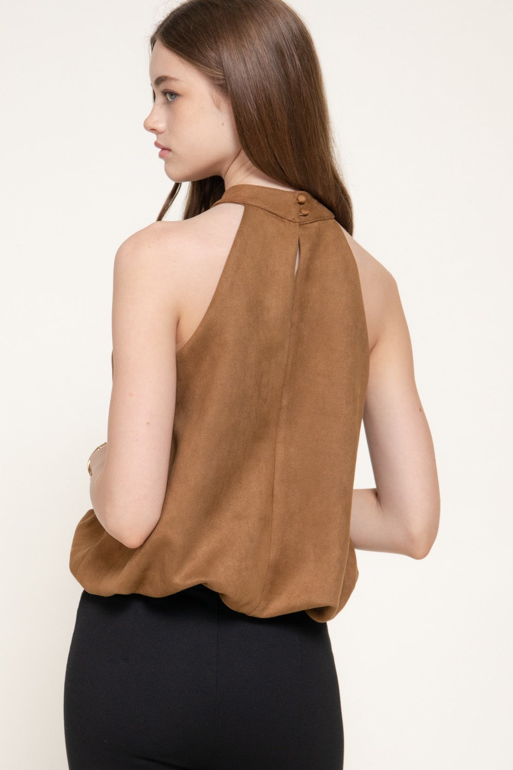 Faux Suede Halter Neck Top