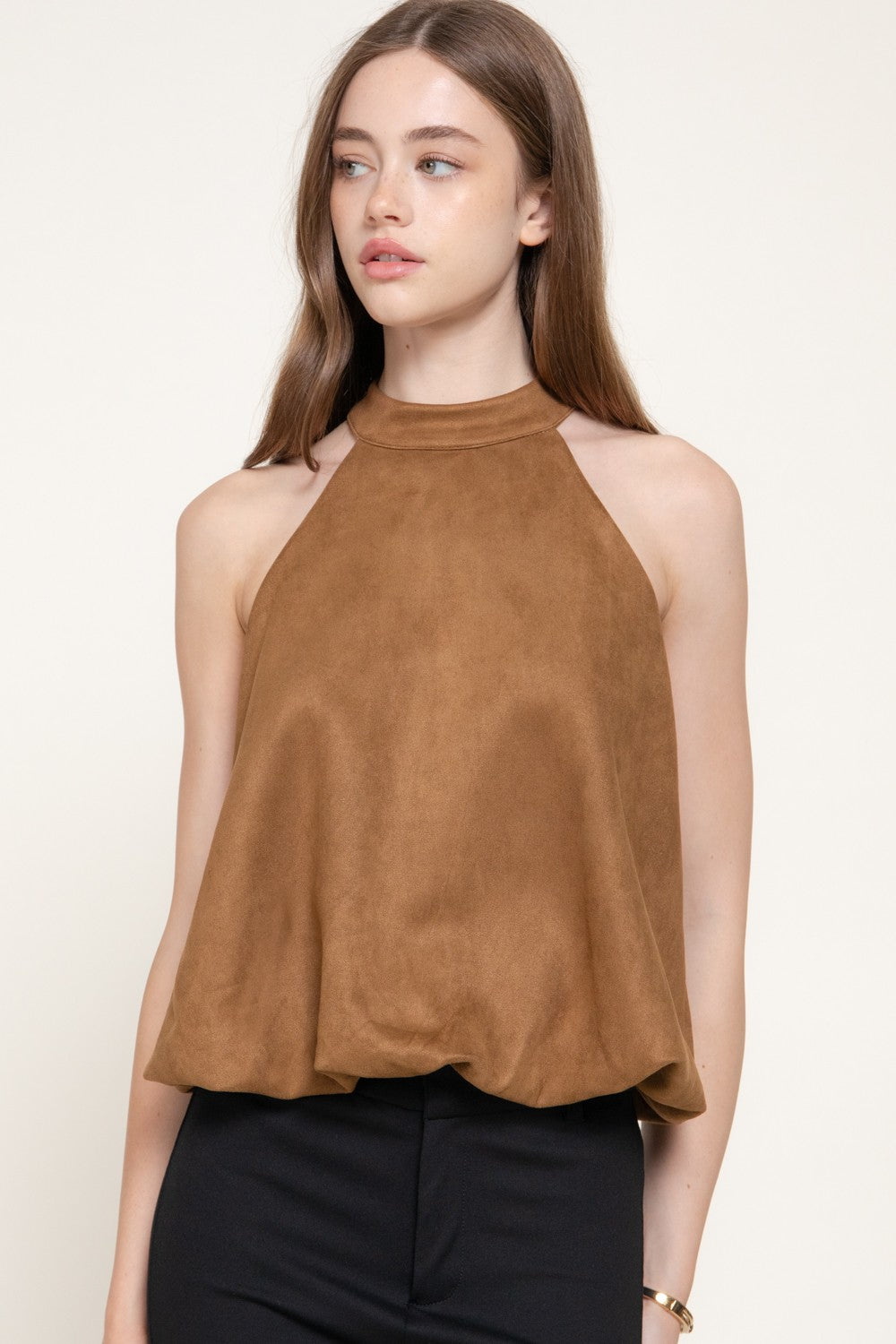 Faux Suede Halter Neck Top