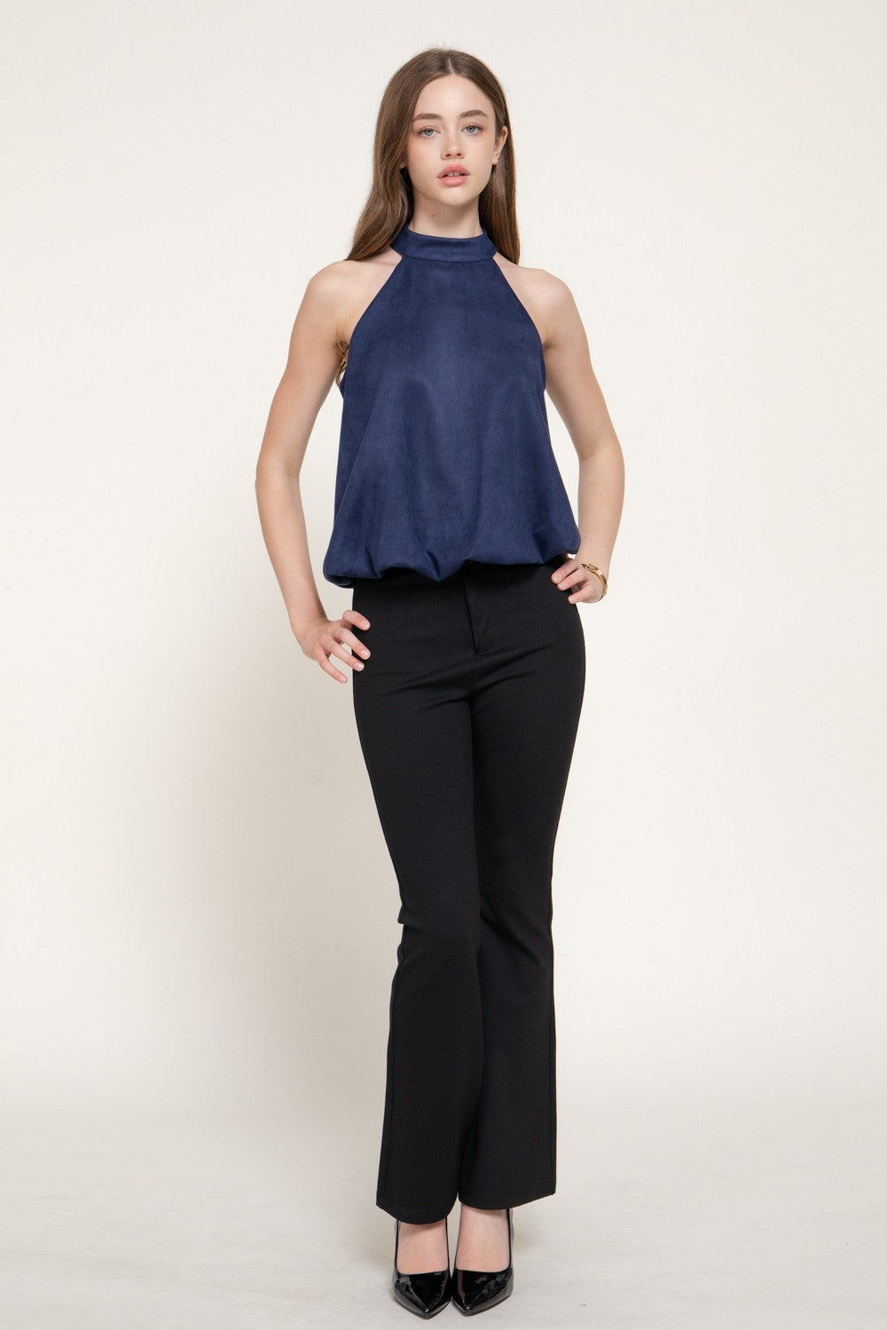 Faux Suede Halter Neck Top