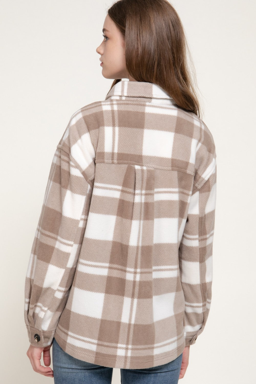 Long Slv Check Printed Fleece Shacket