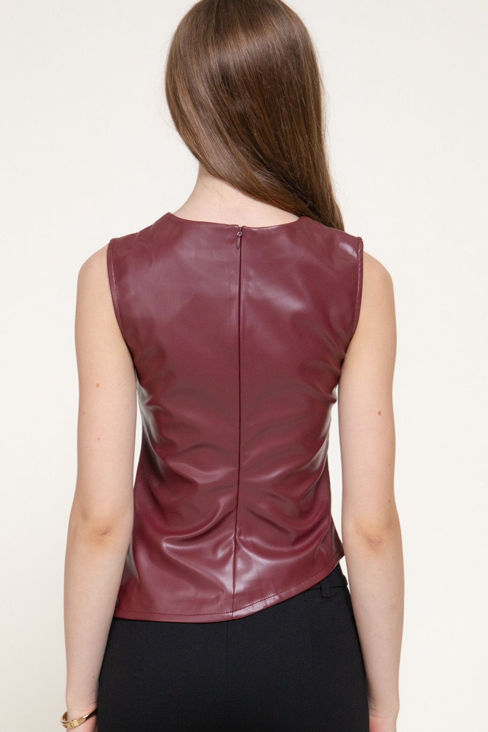 Sleeveless Pleated Faux Leather Top