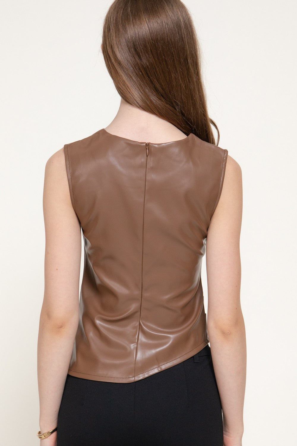 Sleeveless Pleated Faux Leather Top