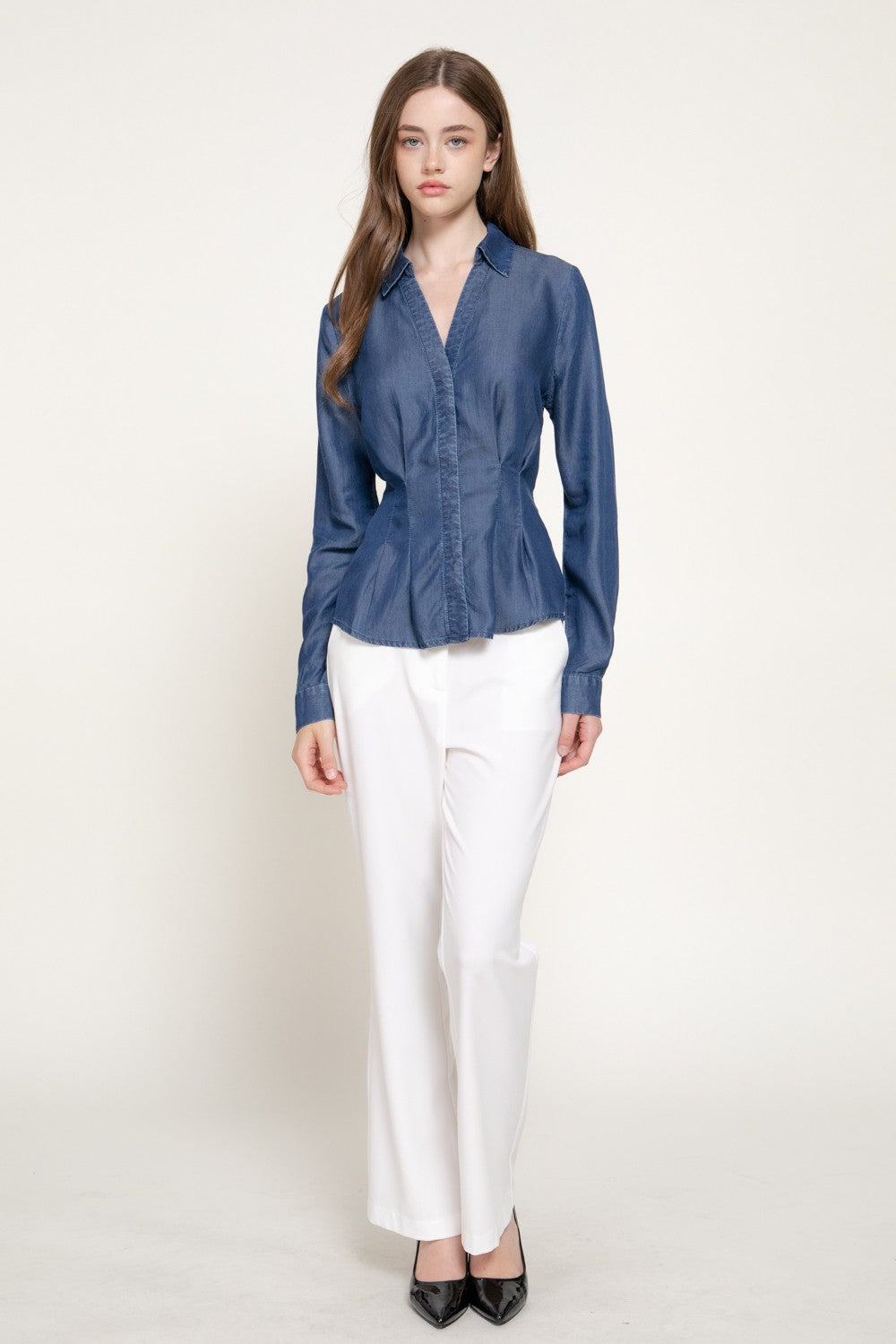 Long Slv Pleated Lyocel Shirt
